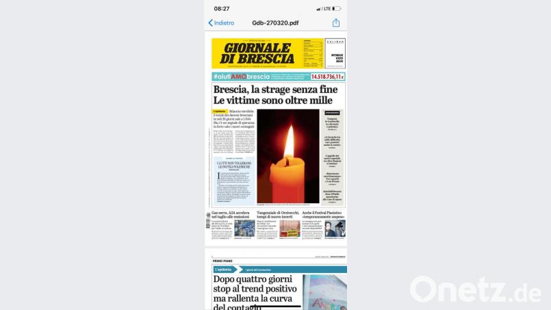 Man muss nicht unbedingt Italienisch können, um den Ernst dieser Schlagzeile einer Tageszeitung in der Provinz Brescia zu verstehen. Bild: Klaudia Lobenz/exb