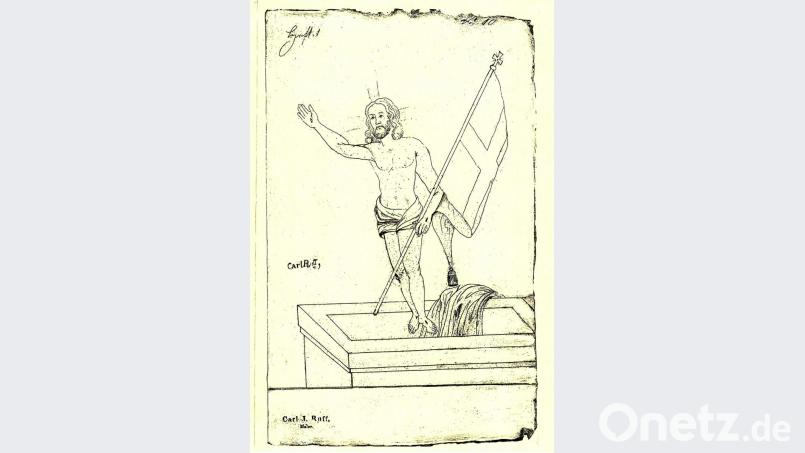 Das Ostermotiv des Auferstandenen Heiland als Riss, zweifach mit dem Signum des Zeichners versehen. Bild: lg