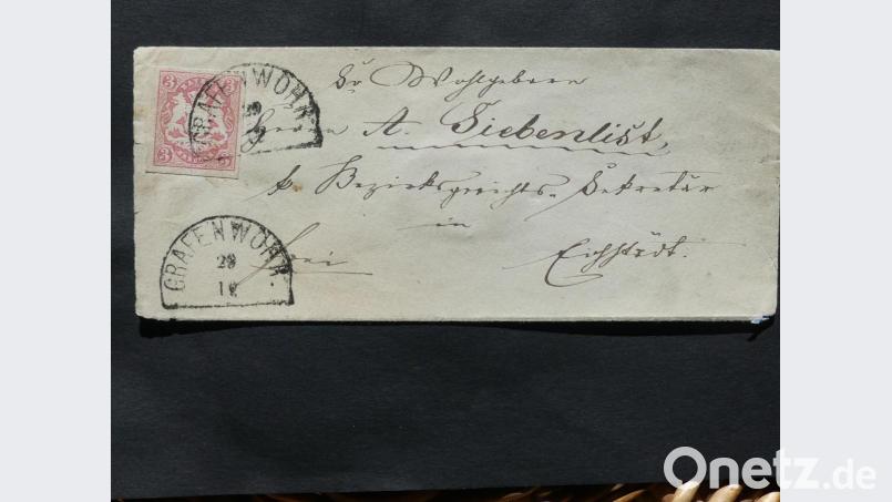 Ebenso wie Eschenbach erhielt Grafenwöhr einen Halbkreisstempel, mit dem dieser "3-Kreuzer-Brief" (aus der Freimarkenserie "Staatswappen" 1867) nach Eichstätt weitergeleitet wurde. Bild: rn