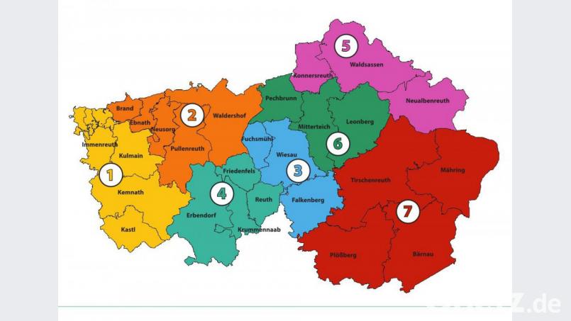 Die sieben Versorgungsregionen des Landkreises Tirschenreuth. Bild: exb