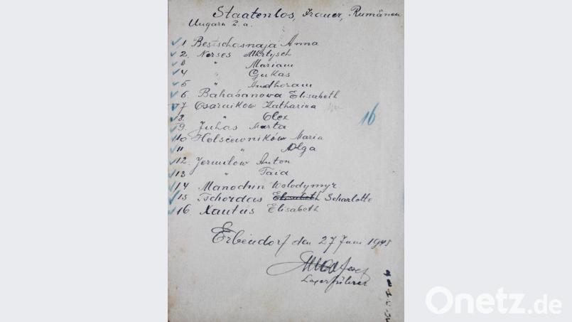 Ein vom Lagerführer erstellte Namensliste der Staatenlosen, Iraner, Rumänen und anderer vom 27. Juni 1945. Bild: njn