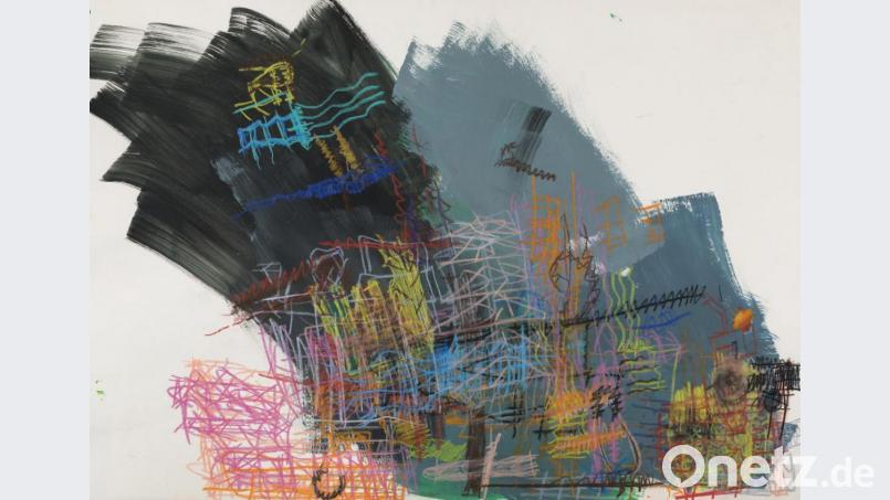 Mit dieser Arbeit „ohne Titel“ (Mischtechnik auf Papier) gewann Ardijan Gash den Kunstpreis für Menschen mit geistiger Behinderung. Bild: Uwe Moosburger/altrofoto.de