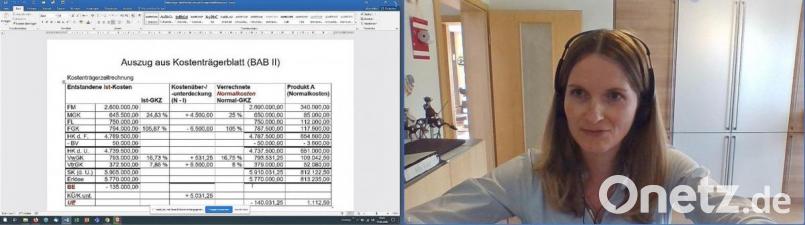 Das Fach Rechnungswesen unterrichtet Berufsschullehrerin Christine Völkl per Videounterricht. Screenshot: Bühner