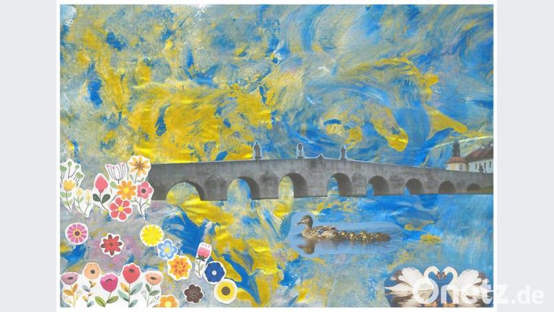 Die zweijährige Marlene gestaltete diese Collage – mit tatkräftiger Unterstützung ihrer Mutter. Bild: Stadt Tirschenreuth