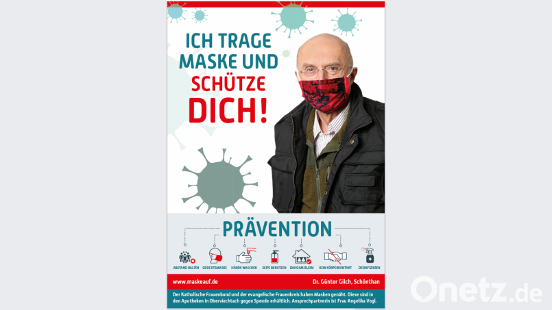 Günter Gilch ist einer der Ärzte und Ärztinnen auf den Plakaten, die mit ihrem Abbild das Tragen von Mund-Nasen-Masken unterstützen. Grafik: Foto Kraus/ Design Reinhart
