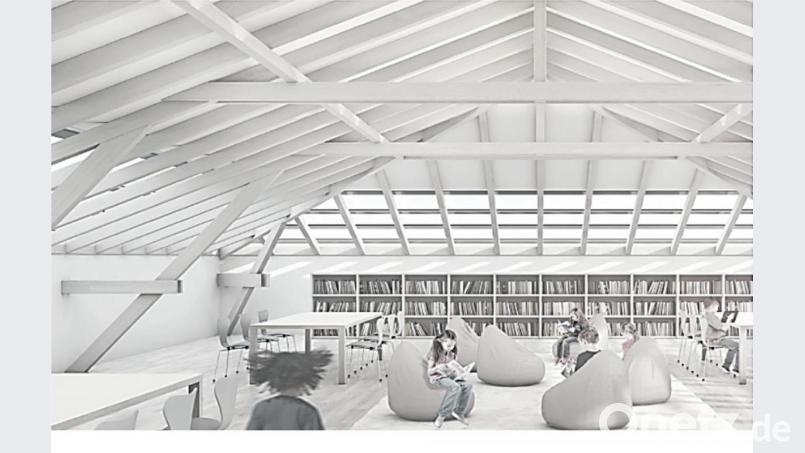 So könnte der Lesesaal im Dachgeschoss des Kulturbahnhofs aussehen. Grafik: SHL Architekten