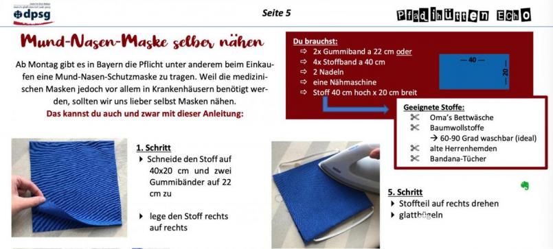 Ein Ausschnitt aus der aktuellen Ausgabe des &quot;Pfadihütten-Echos&quot;: eine Anleitung zum Masken-Nähen. Bild: Eichl