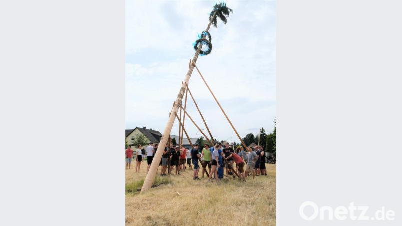Das Kirwabaumaufstellen, bei dem geballte Muskelkraft gefragt ist, gehört alle Jahre zu den Höhepunkten der Vituskirwa beim Schnoittenbecka Kirwaverein. Heuer entfällt diese schweißtreibende Arbeit mit hohem Unterhaltungswert. Kein Fest, kein Baum - das gilt heuer. Bild: ads