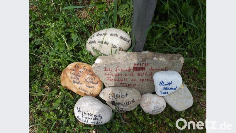 Bunt bemalte Steine in der Nähe des Planetenweges bei der Sternwarte in Tirschenreuth sollen Mut machen. Bild: hä