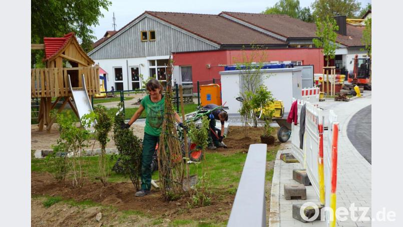 Viel Grün brachte dieser Tage die Firma Garten Punzman vor den Kindergarten und grünte den Kinderspielplatz ein. Bild: bkr