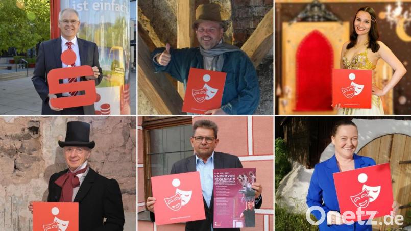 Die Spendenempfänger der Laienspielgruppen: Von links oben Alexander Düssil, Vorstandsmitglied der Sparkasse, Thomas Reiß, Buchbergbühne, Katharina Weiß, Heimat-und Kulturverein Ammerthal; Von links unterer Reihe, Alfred Härtl, Festspielverein Hirschau, Alfred Tischler, Knorr-von Rosenroth Schlossfestspiele Sulzbach-Rosenberg, Stadtbühne Vilseck, Sandra Zwack Bildmontage: Kathrin Schmidt/exb