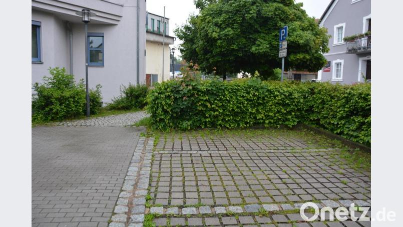 Hier wird der neue Spielplatzbereich für die Krippenkinder entstehen. Teile der Parkplätze werden aufgelassen, das Pflaster entfernt und durch eine Grünanlage ersetzt. Spielgeräte und ein Sandkasten werden den Kindern zur Verfügung stehen. Bild: jr