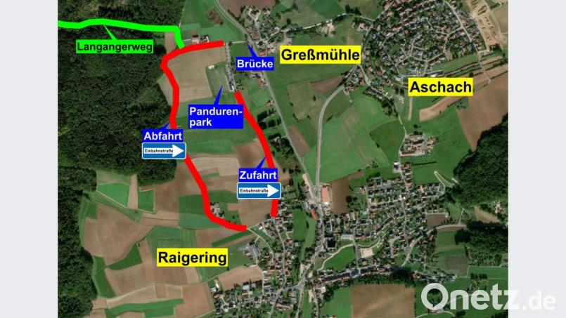 So ist der Pandurenpark des SV Raigering während der Bauarbeiten zu erreichen. Grafik: Oberpfalz-Medien