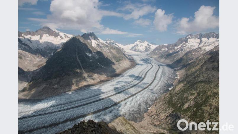 Der Grosse Aletschgletscher in der Schweiz wird immer kleiner. Bild: Christian Sommer/dpa