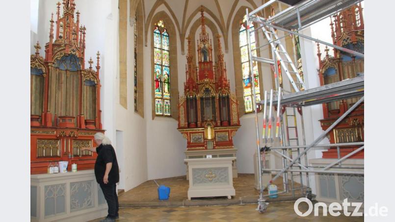 Die letzten Renovierungsarbeiten im Innern der Katharienenkirche laufen derzeit auf Hochtouren, damit sie zur großen Eröffnungsfeier am 30. Juni abgeschlossen sind. Bild: ads