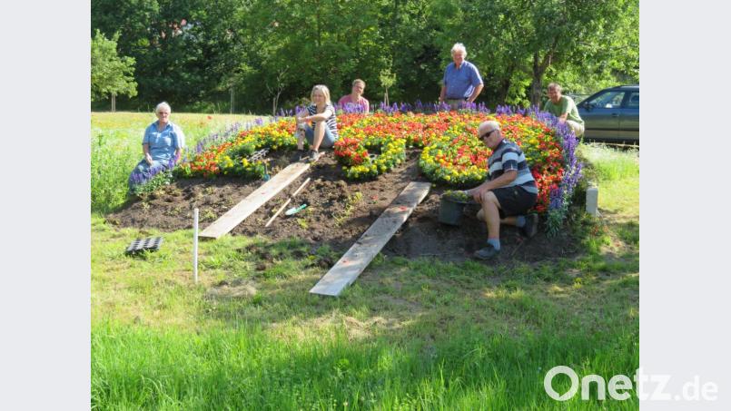Der florale Hinweis auf das 650-jährige Stadtjubiläum der Kulmstadt am Ortsrand bei der Abzweigung nach Filchendorf hat jetzt neue Farben. Bei einem Arbeitseinsatz erneuern Mitglieder des Neustädter Obst- und Gartenbauverein das Blütenmeer durch eine Sommerbepflanzung. Bild: ow