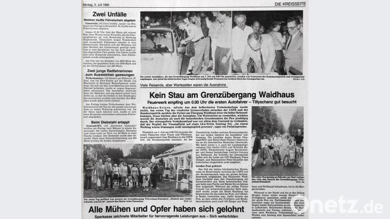 Am 1. Juli 1990 war es zum ersten Mal möglich, ohne Visum von Waidhaus nach Tschechien bzw. in die Bundesrepublik einzureisen. Ein besonderes Ereignis, über das auch der &quot;Neue Tag&quot; vor 30 Jahren berichtet hat. Repro: Gabi Schönberger