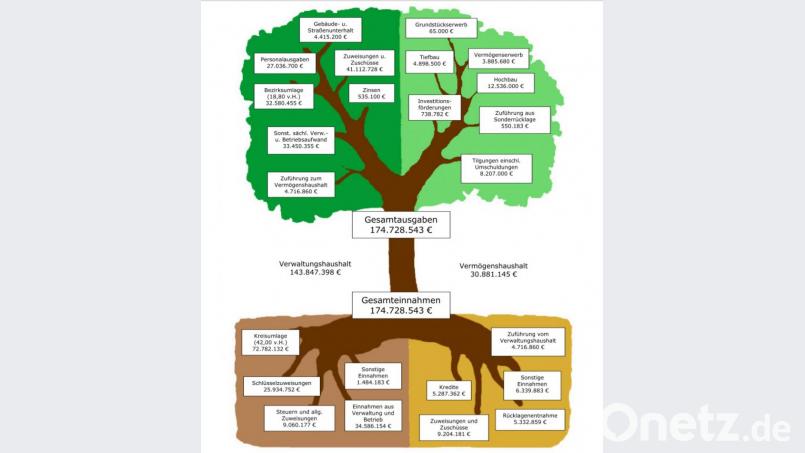 Der Haushaltsbaum für den Landkreis Schwandorf zeigt, welche Ausgaben geplant sind. Grafik: Hans Prechtl/Landratsamt Schwandorf
