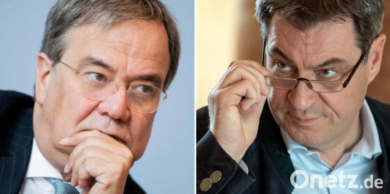 Die Bildkombo zeigt Armin Laschet, Ministerpräsident von Nordrhein-Westfalen, und Markus Söder, Ministerpräsident von Bayern. Bild: Vennenbernd;Kneffel/dpa