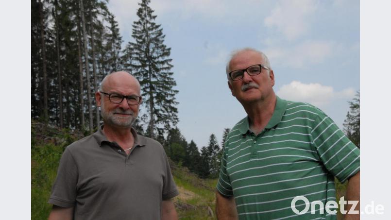 „Wir wollen keine Panik machen. Aber wenn wir nicht schnellstens etwas tun, ist es zu spät.“ Stefan Bösl (rechts), Leiter der Bayerischen Staatsforsten Flossenbürg, und sein Stellvertreter Ingo Greim. Bild: ca