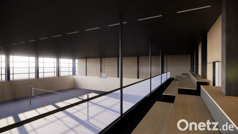 Mit dieser Visualisierung zeigt Architekt Reinhold Krausch dem Grafenwöhrer Stadtratsmitgliedern, wie die Stadthalle mit Galerie aussehen könnte. Bild: m3plan/exb