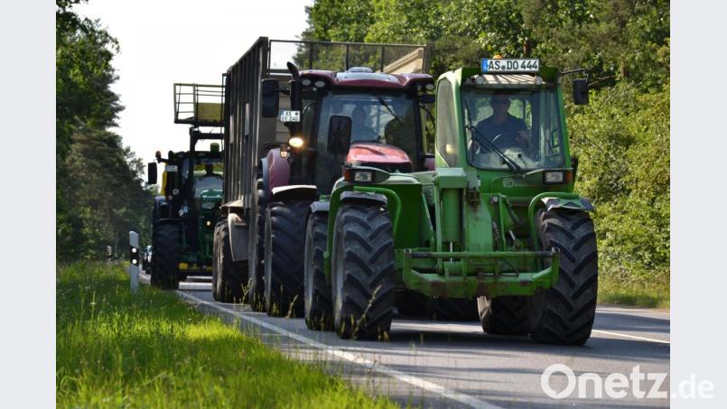 Im Konvoi nach Schwarzenfeld: Offiziell ging’s zum Eisessen, doch genau genommen war’s eine Protest-Aktion von Landwirten. Bild: tk