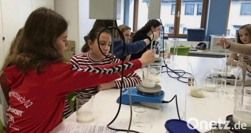 Die Schülerinnen der Naabtal-Realschule in Aktion. Die Girls’ Day Akademie half ihnen dabei, einen besseren Einblick in die MINT-Berufe zu bekommen. Ziel ist es, dass mehr junge Frauen über den beruflichen Tellerrand blicken. Bild: Naabtal Realschule/exb