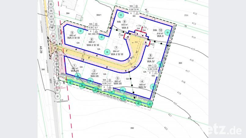 Die Notwendigkeit neben einer südlichen Ortsrandeingrünung auch eine östliche Eingrünung auf privaten Grund einzuplanen, wurde durch den Gemeinderat Freudenberg beim Bebaungsplan Etsdorf-Süd erkannt und festgesetzt. Grafik: exb