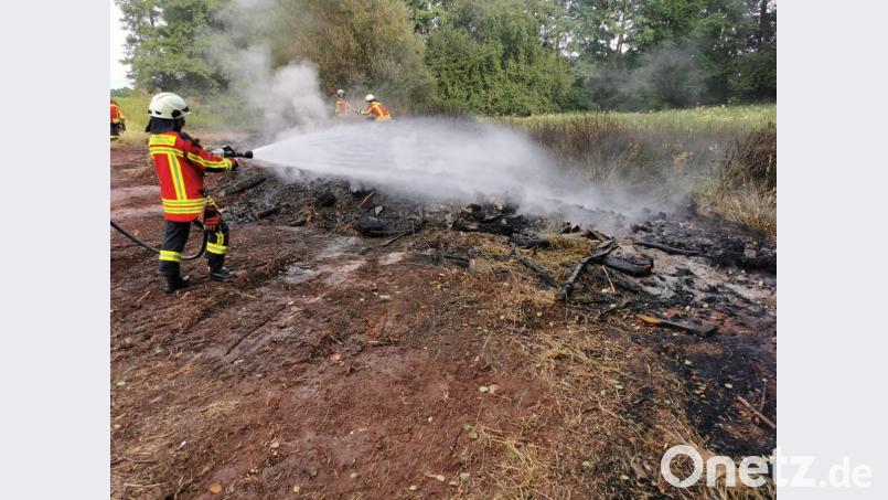 Das Feuer hatte beim Eintreffen der Feuerwehr bereits angrenzendes Gestrüpp in Brand gesetzt. Durch die vorbildiche Meldung der Brandstelle durch die Passanten und das Eingreifen der Feuerwehr konnte eine weitere Ausbreitung auf den nahen Baumbestand bei Kuchenreuth verhindert werden. Bild: mde