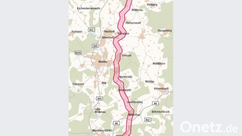 Der geplante Trassenverlauf in der Region. Bild: Oberpfalz-Medien