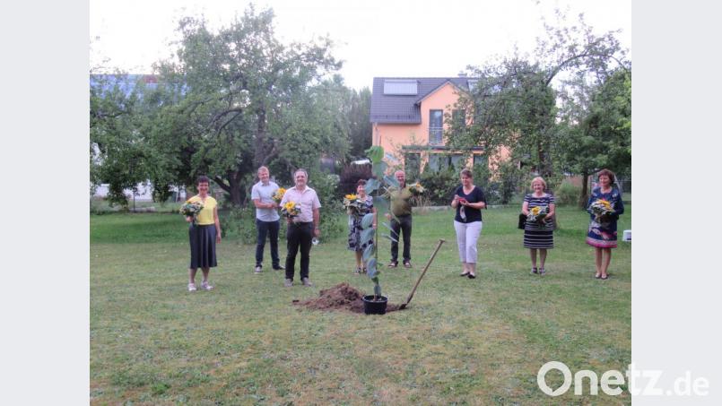 Die ganze Klasse um Klassensprecherin Brigitte Breusch-Veittinger spendete einen Maulbeerbaum als Andenken an diesen besonderenJahrgang. Es ist der erste Maulbeerbaum in Tirschenreuth und wurde gemeinsam vom Abschlussjahrgang 2020 im Schulgarten gepflanzt. Bild: ubb