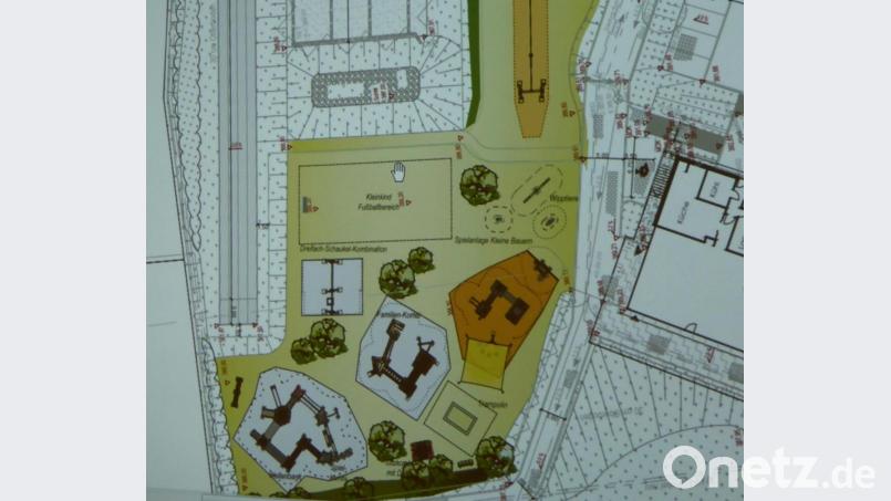 Der neue Kinderspielplatzes im Sportpark bekommt eine Seilbahn, einen Kleinkind-und Fußballbereich sowie weitere Spielmöglichkeiten mit zwei Türmen. Bild: fsb