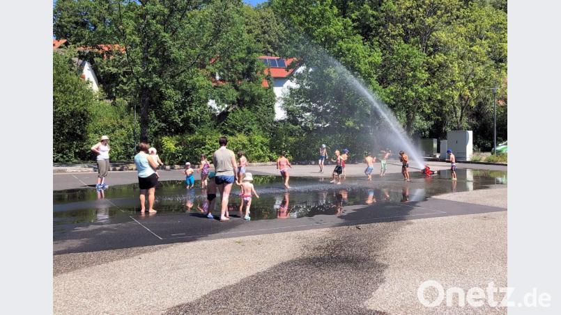 Ihre helle Freude an den Fontänen des Wasserwerfers hatten vor allem die jüngsten Besucher des Ferienprogramm-Angebots der Feuerwehr. Bild: bsc