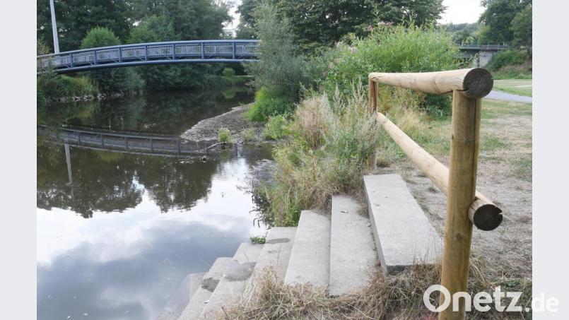 Holzabsperrung an der Naab in der Freizeitanlage. Bild: Gabi Schönberger