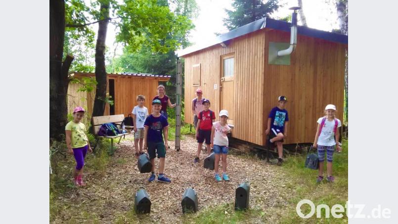 Nach langer &quot;Corona&quot;-Zwangspause traf sich die &quot;Spatzen&quot;-Kindergruppe des LBV Trabitz, um im Grünbachwald Nistkästen anzubringen. Bild: bjp