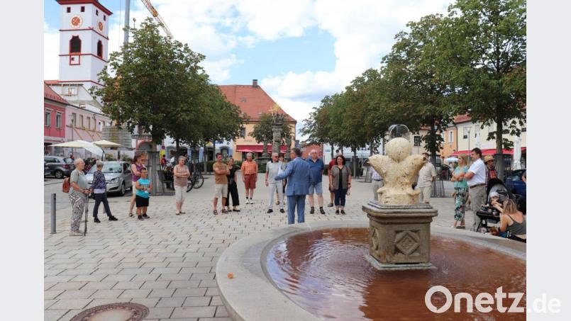 Bürgermeister Franz Stahl führte die Teilnehmer der Exkursion zu den wichtigen Baustellen der Stadt. Bild: Stadt Tirschenreuth/exb