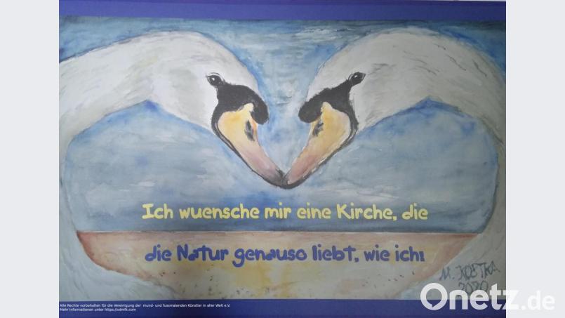 Markus Kostka gehört zum Verein der Mund- und Fußmaler und hat Pfarrer Gerhard Beck diesen &quot;Wunsch&quot; in Bildform zukommen lassen. Repro: Gerhard Beck/exb