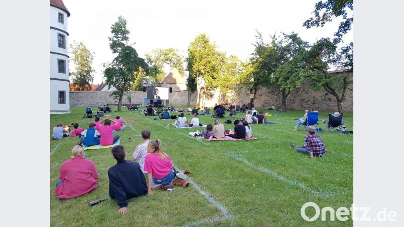 Auf 100 Zuschauer beschränkt sind die Open-Air-Kinos im Schlossgarten der Friedrichsburg. Beim ersten Event am Samstag waren fast alle Flächen besetzt. Bild: ck