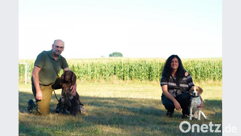 Die beiden Tagessieger der Jagd- und Begleithundeprüfung der „Kleine Münsterländer Calle vom Rauen Grund“ mit seinem Führer Ludwig Eckert (links), bei den Begleithunden der Beagle „Mia“ mit ihrer Führerin Sonja Fiedler (rechts). Bild: hä