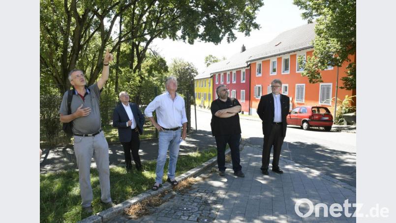 Ortstermin zum Stand der Sanierung (von links): Architekt Michael Dittmann, Pfarrdaministrator Pfarrer Ludwig Gradl (Hl. Dreifaltigkeit), Kirchenpfleger Lorenz Flierl, Pfarrgemeinderatssprecher Carsten-Armin Jakimowicz und Pfarrer Maciej Kolanowski. Bild: Petra Hartl