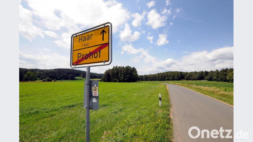 Noch herrscht ländliche Idylle in Prohof, dem südlichsten Stadtteil Sulzbach-Rosenbergs. Sollte die Deutsche Bahn ihre Pläne zum Bau einer neuen Stromtrasse nicht mehr ändern, könnte es damit bald vorbei sein: Die Trasse würde mit 28 Meter hohen Masten Prohof in westlicher und südlicher Richtung umlaufen. Betroffen wäre die Wiese vor dem Waldstück in der rechten Bildhälfte und das Areal, das sich circa 200 Meter links vom Ortsschild anschließt. Bild: Stephan Huber