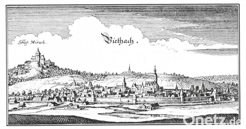 Zwei der drei Tore des Marktes sind auf dem Merian-Stich von 1644 im Vordergrund deutlich zu erfassen: das Schlossertor links und das Böhmertor rechts. Im Westen ist auch das Nabburger Tor auszumachen. Repro: lg