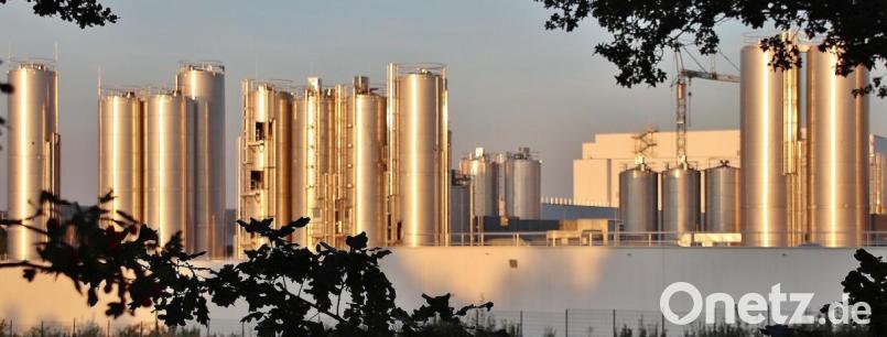 Die Naabtaler Milchwerke planen weitere Baumaßnahmen auf ihrem Firmengelände, die unter anderem die beeindruckende &quot;Skyline&quot; um drei zusätzliche Edelstahltanks von 30 Metern Höhe ergänzen werden. Bild: Thomas Dobler