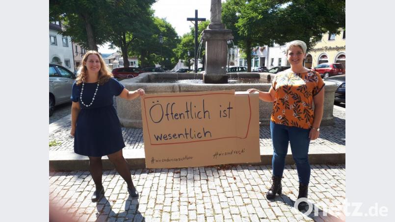 Anna Toman (rechts) beim Zusammentreffen mit Verdi-Gewerkschaftssekretärin Kathrin Birner. Bild: Büro Anna Toman/exb