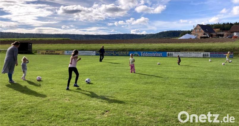 Mit viel Abstand, Hygieneregeln, Mundschutz und Teilnehmerdokumentation starten nun auch die „Kleinsten“ beim Turnen auf dem Sportplatz des FC Großalbershof wieder in Aktion. Bild: fnk