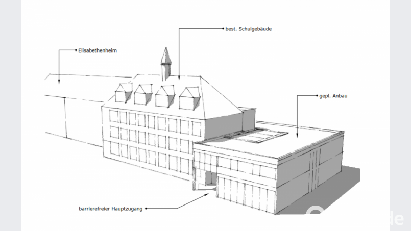 Ein Teilneubau der Schule mit der Sanierung von Teilen des bestehenden Gebäudes löse alle Probleme, sagt die CWG und stellt eine Planskizze vor. Bild: do
