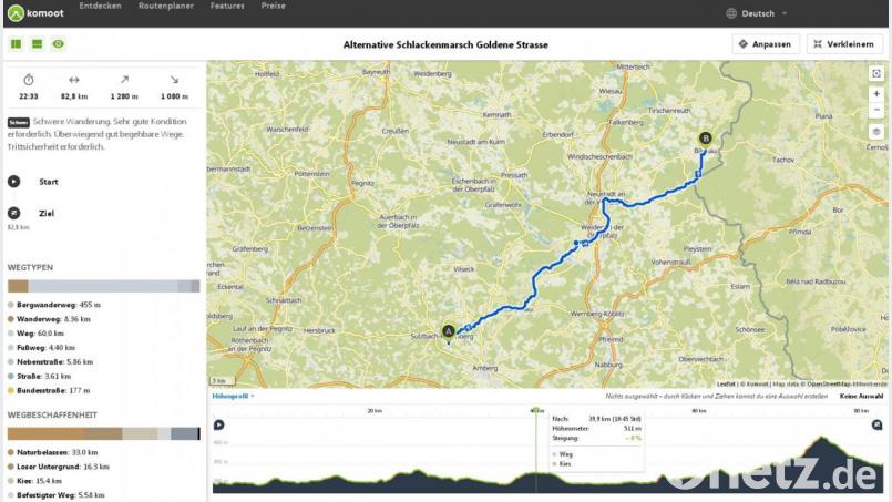 Die aktuelle Route führt ausschließlich über die historisch bedeutende Goldene Straße, hier noch auf der Internetseite komood dargestellt. Bild: mfh