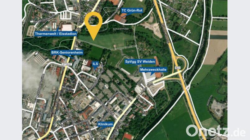 Der Fundort der vermeintlichen Fliegerbombe. Grafik: Oberpfalz-Medien/Maps4News