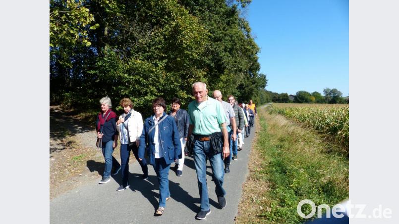 Bevor es in die Wallfahrtskirche St. Quirin ging, stand ein kleiner Rundgang um das Gotteshaus an. Bild: njn