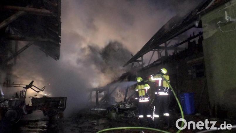 Mitten in der Nacht kämpften die Feuerwehrleute gegen das Feuer auf einem Dreiseithof in Grünau, einem Ortsteil von Luhe-Wildenau. Nun sind die Brandstifter verurteilt. Die Staatsanwaltschaft legte ihnen insgesamt 13 Fälle zur Last. Archivbild: Gustl Beer